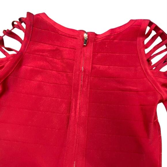 Bebe Red Bandage Bodycon Dress Women’s Medium Cutout Shoulder Long Sleeve Party - Picture 5 of 8